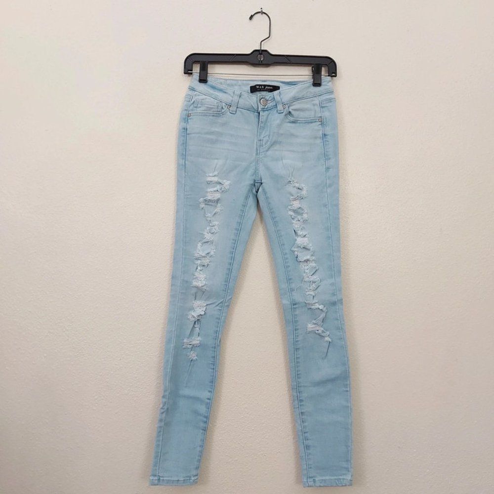 Wax Jeans Junior 1 Blue Skinny Distressed Stretch Denim Casual School